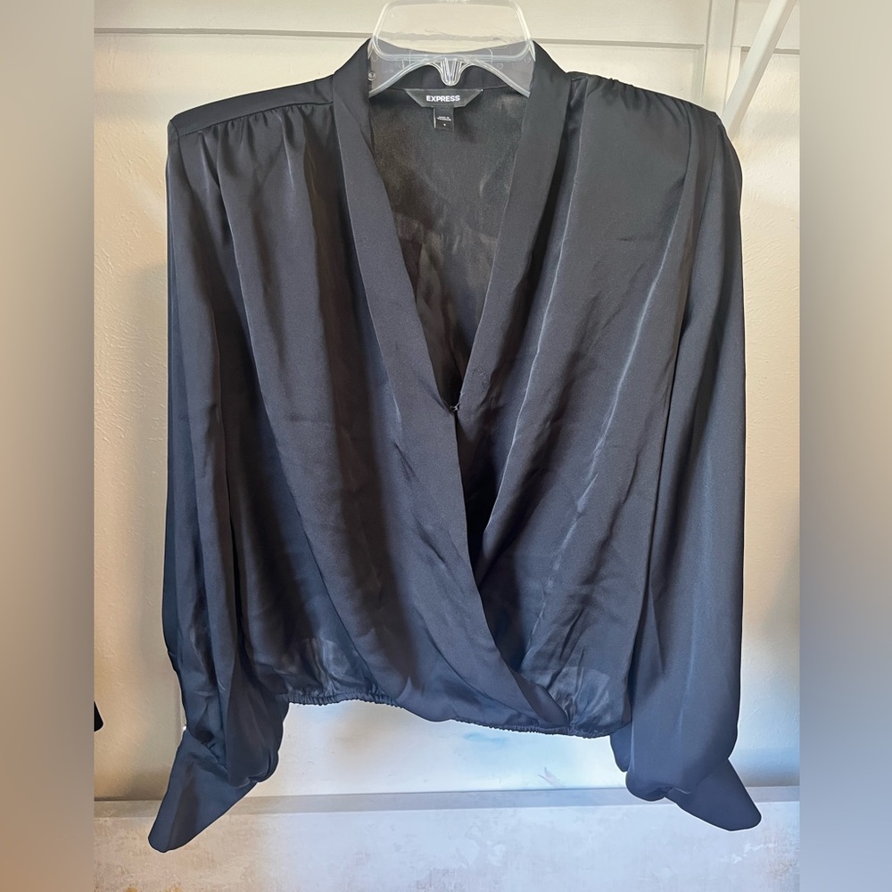 EXPRESS sheer satin black blouse